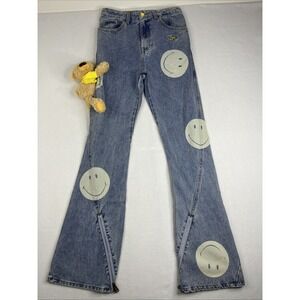 13DE MARZO Allover Smiley Thigh Palda Bear bootcut Jeans Womens Size 26 Flare